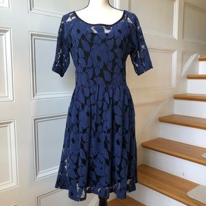 Anthropologie Dress, Blue “lace” over blac…